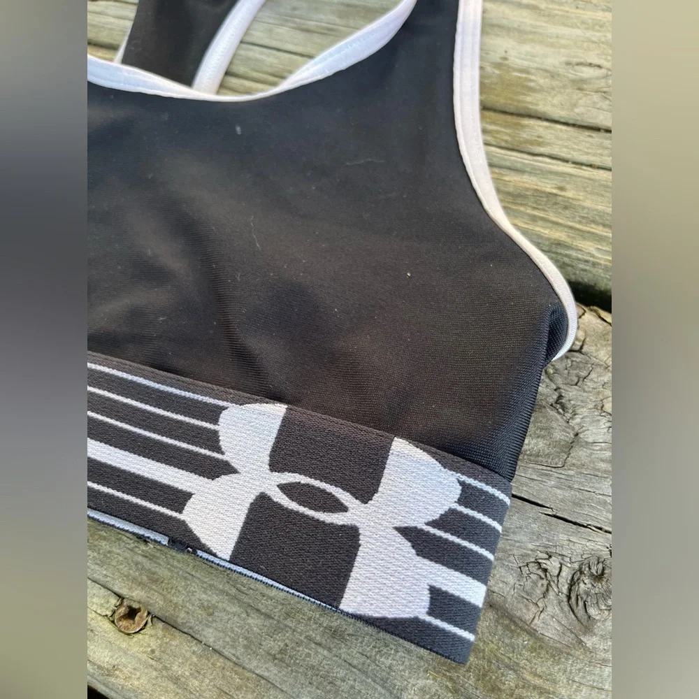 Under Armour Black & White Racerback Girls' Sports Bra with Branded Band